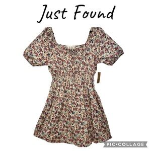 Just Found women floral puff sleeves square neck mini dress plus size 1X NWT